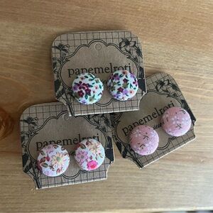 Shabby chic button stud earrings set of 3